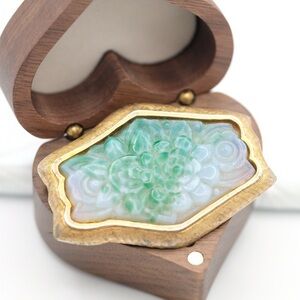 Vintage Hattie Carnegie Faux Jade Glass Brooch - Signed, Gold Tone